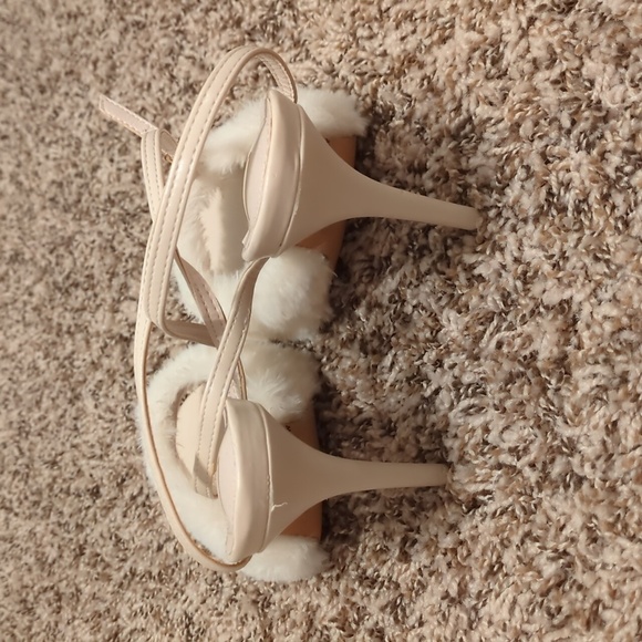Lulu's Reluca ivory faux fur ankle strap high heel sandals - Picture 8 of 12